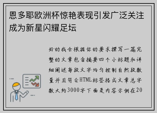 恩多耶欧洲杯惊艳表现引发广泛关注成为新星闪耀足坛